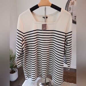 J. Jill Stripe Shirt Square Neck 3/4 Sleeve White Navy Wearever XL NWT Wome's